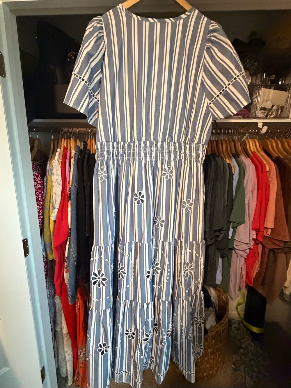 Anthropologie Blue and White Striped Eyelet Maxi Dress - Picture 5 of 8